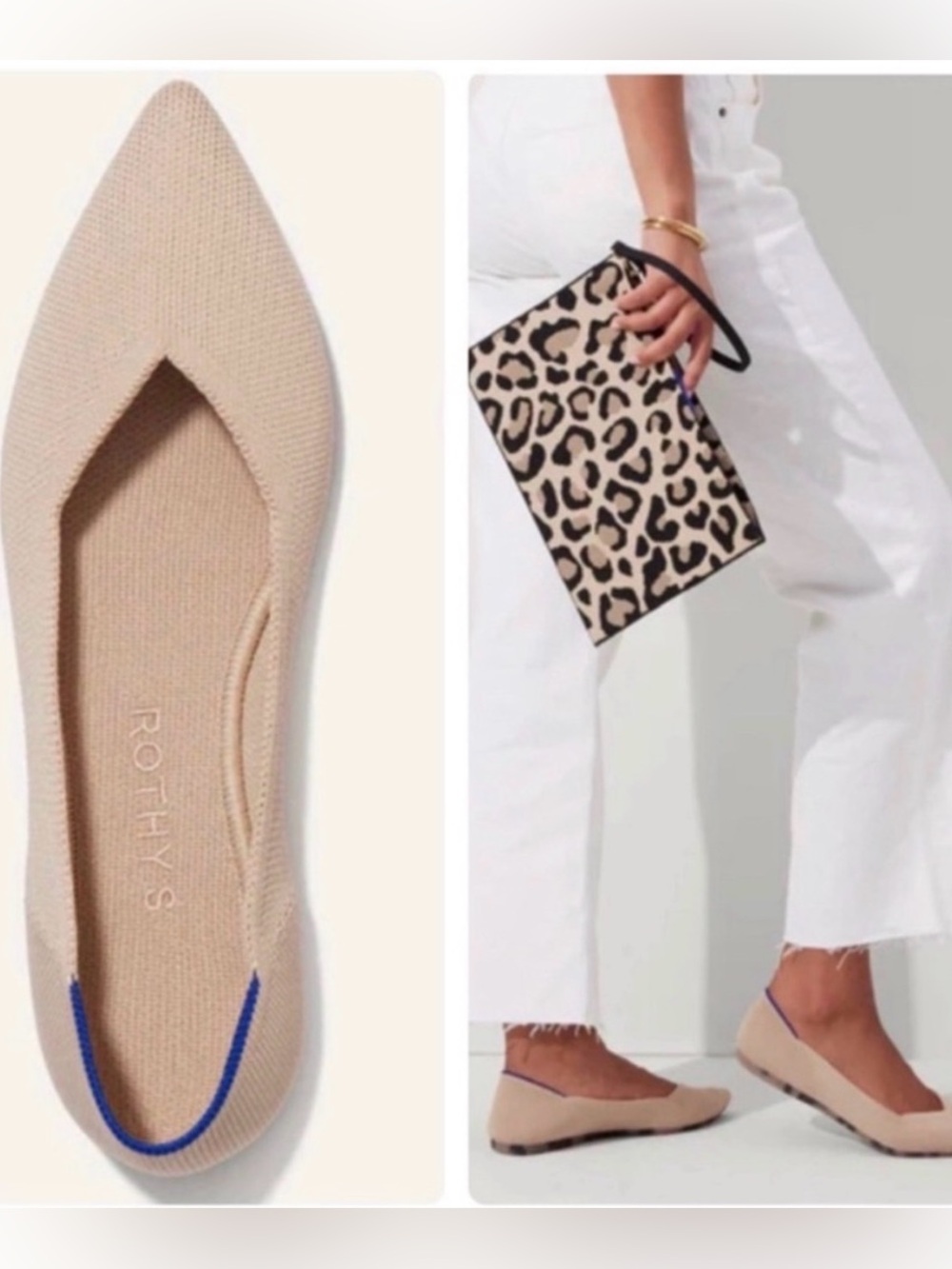 Rothy’s the point beige tan pointed ballet flat for women size 8‎